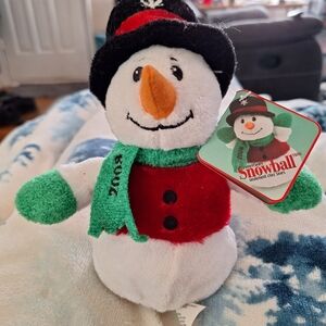 Sears 2008 Festive Snowman Plush with Red and Green Accents